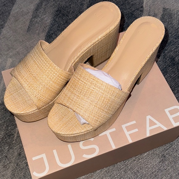 JustFab Women's Beige Woven Mules - Picture 1 of 3